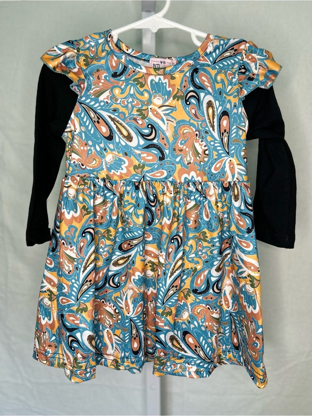 Pete + Lucy Paisley Swirl Layered Dress 12-18M Milk Silk Long Sleeve